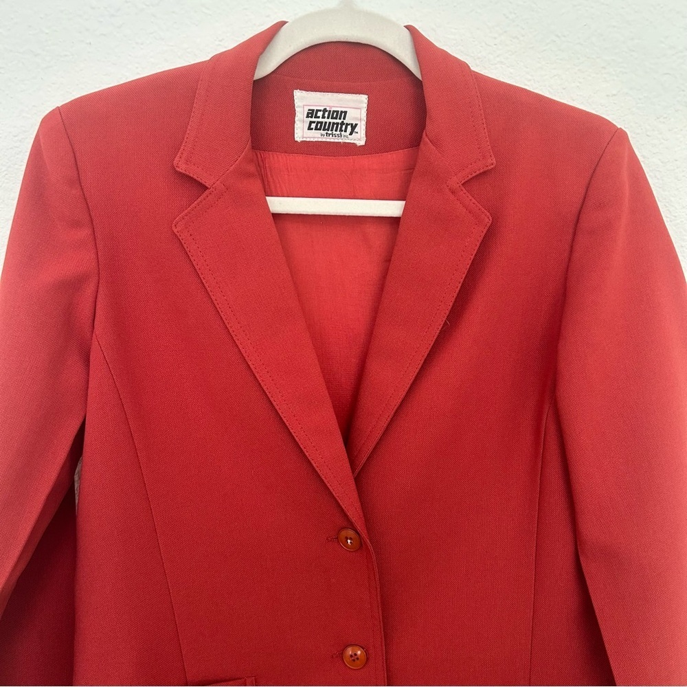 Vintage 70's Action Country by Trissi Cherry Tomato Red Blazer Jacket Size Small - Picture 2 of 12